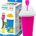 Slushy Maker Cup, Slushie Cup Maker, Milk Cola Juice Squeeze Cup, Magic Quick Freeze Cup, Cooling Cup, Smoothies Cup with Lids and Straws for All Age (Pink)