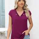Kistore Women's Summer Casual V Neck Tank Tops Cap Sleeve Loose Fit Blouses Tunic Shirts (M)