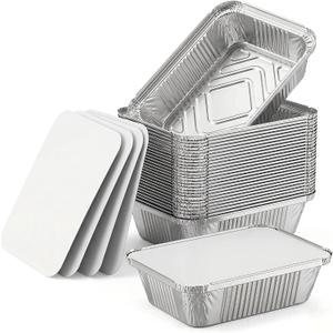 50 Pack Aluminum Pans with Lids - 8.3" × 6.2" Heavy Duty Disposable Foil Containers - 2.25 LB Capacity Aluminum Trays with Cardboard Covers for Baking, Meal Prep, Roasting and Food Storage