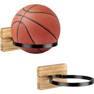 Wall Mount Ball Holder - Wood Display Stand for Basketball Football Soccer Volleyball Storage | Multi-Sport Rack & Boys Room Decor Organizer