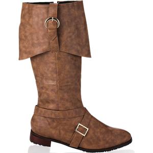 Jiuguva Pirate Boots Men Medieval Renaissance Boots Halloween Costume Caribbean Leather Long Shoes Women Riding Cosplay (13.5-14.5 Women/12-13 Men, Tan)