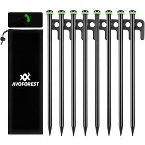 8Inch Heavy Duty Tent Stakes,8 PCS Tent Pegs Metal+Fluorescent Silicone Rings+ Storage Bag for Camping