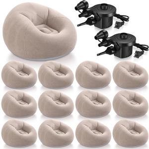 Realspring 6 9 12 Pcs Inflatable Bean Bag Chairs for Adults with Electric Air Pump, Blow up Couch Folding Portable Inflatable Couch Lazy Sofa for Outdoor Movie Night Camping(Coffee,12 Pcs), 38.5 x 21.6 x 11 inches