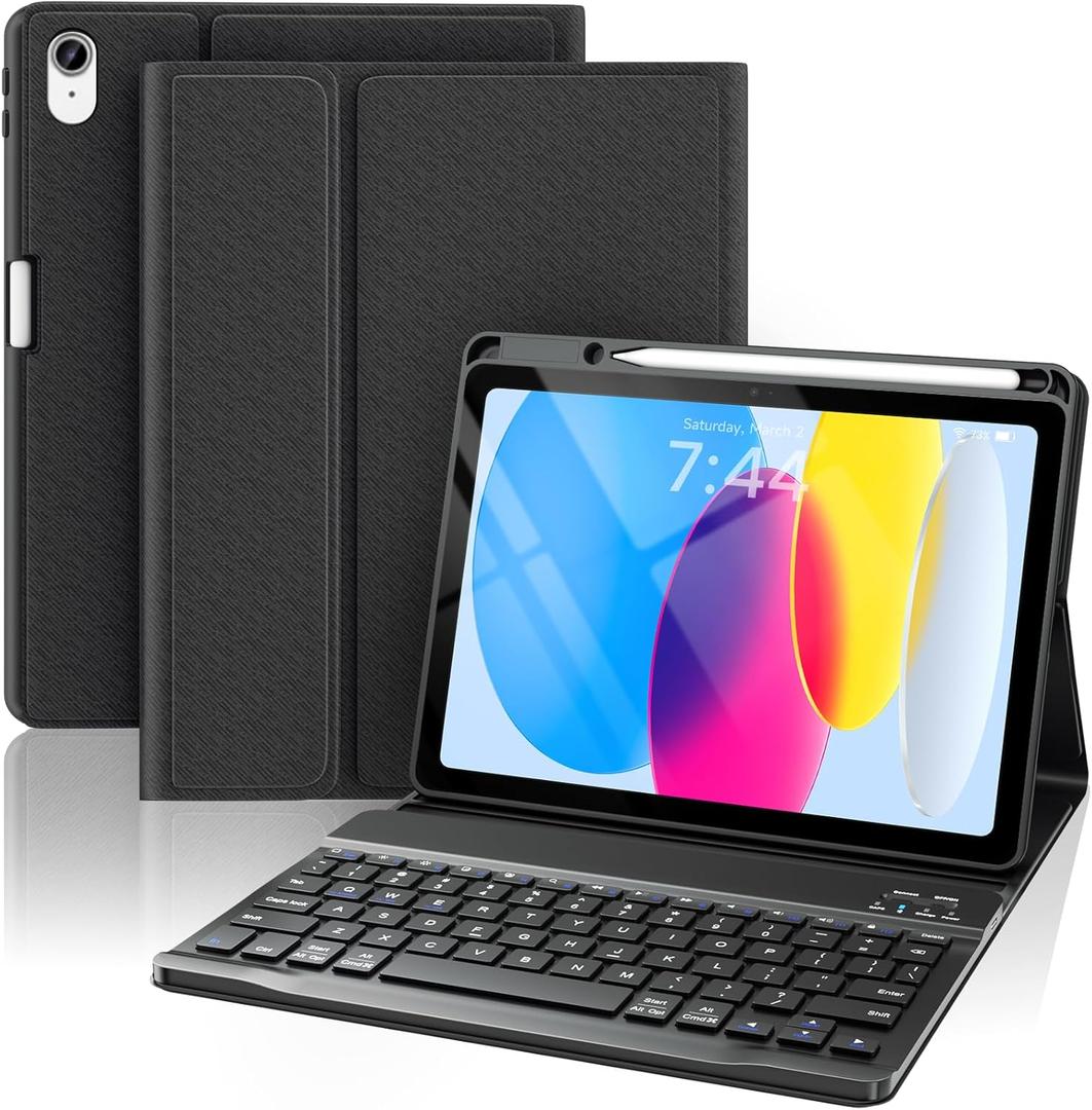 Keyboard Case for iPad 10th Generation 2022 & A16 11th Generation 2025(10.9/11 inch), Detachable Wireless Keyboard Cover with Pencil Holder for New iPad 10th Gen 2022 - Black
