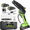 Cordless Mini Chainsaw 6 Inch - 21V 2.0Ah 900W Brushless Motor, Handheld Electric Chainsaw with Automatic Oiler & Double Safety Lock for Tree/Garden Trimming (Green - 2 Batteries)