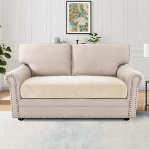 H.VERSAILTEX Stretch Chenille Couch Cover 2 Cushion Sofa Thick Slip Covers for Sofas/Couches 2 Cushions Non-Slip Couch Covers for Sofa Pets with Elastic Bottom(2 Seater Loveseat Cushion Cover,Beige)