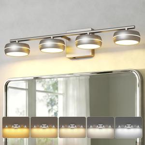 Vanity Light Fixture, 24.4 Inch 4-Light Bathroom Vanity Lighting with Brushed Nickel Finish, 5CCT Adjustable Wall Light, Dimmable Hardwired Vanity Fixture for Mirror Bathroom Guest Bath, 24.4 Inch Long
