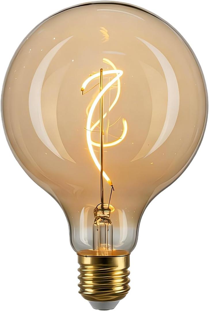 G125/G40 Oversized Amber Glass Dimmable LED Edison Vintage Bulb,Extra Big Round Large Bulbs,E26 4Watt 2200K Warm 150LM,25Watt Decorative Globe Ambient Lighting for Bedroom Living Room Bar cafe 1Pack