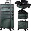 Stagiant Rolling Makeup Train Case Cosmetology Case on Wheels 4 in 1 Cosmetic Box Makeup Travel Case with Key Swivel Wheels Nail Artist Salon Barber StorageTraveling Cart Trunk Dark Green