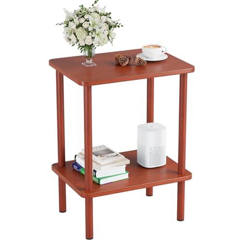 Apicizon 2 Tier End Table, Small Side Table with Solid Wood Legs, Boho Bedside Table with Storage Shelf, Nightstand for Small Spaces, Bedroom, Living Room, Entryway, Easy Assembly, Vintage Brown