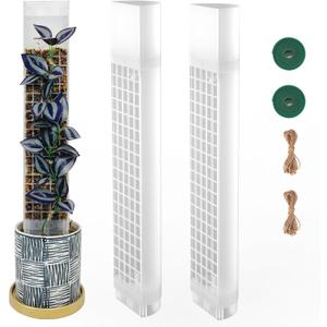 2PCS 18.7-Inch D-Shaped Self-Watering Moss Pole - Plastic Monstera Support for Indoor Climbing Plants. (2, White)