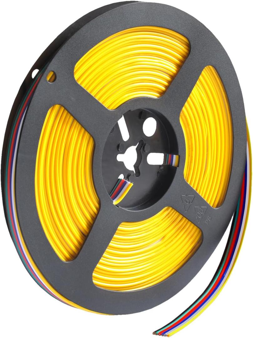 32.8ft/10m 6 Pin 20AWG Electrical Extension Cable 6 Conductor Line Cord Hook Up Wire for 5050 RGBWW RGBCCT Flexible LED Tape Light