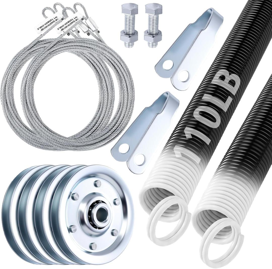 MorningRo Heavy-Duty Double-Looped Garage Door Extension Springs Bundle Springs, 3" Pulleys, and Extension Cables for 7' Feet Garage Door Hardware Parts (110 lb)