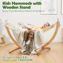 FUNLIO Wooden Hammock with Stand for Kids 3-5 Years (Height < 3.9ft/120cm), Premium Solid Wood Kids Hammock Chair Stand, Stable Structure, Wider & Longer Children Hammock, 220lbs Capacity