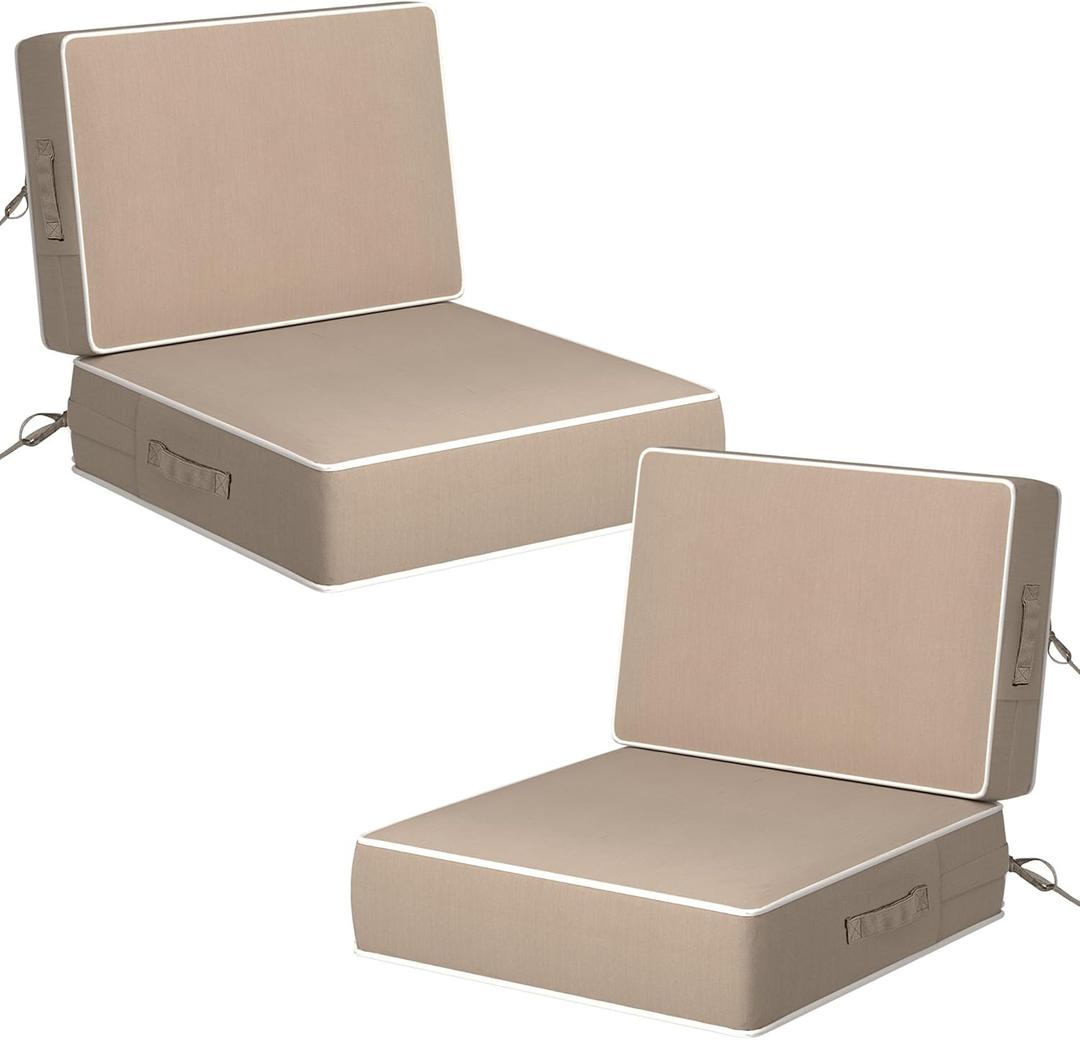 5" Thicker Outdoor Chair Cushions 2 Sets 24" *24" Waterproof Patio Chair Cushions for Outdoor Furniture w/Removable Cover 30D High Density Sponge Filling Thicken Patio Furniture Cushion w/Handle &Ties