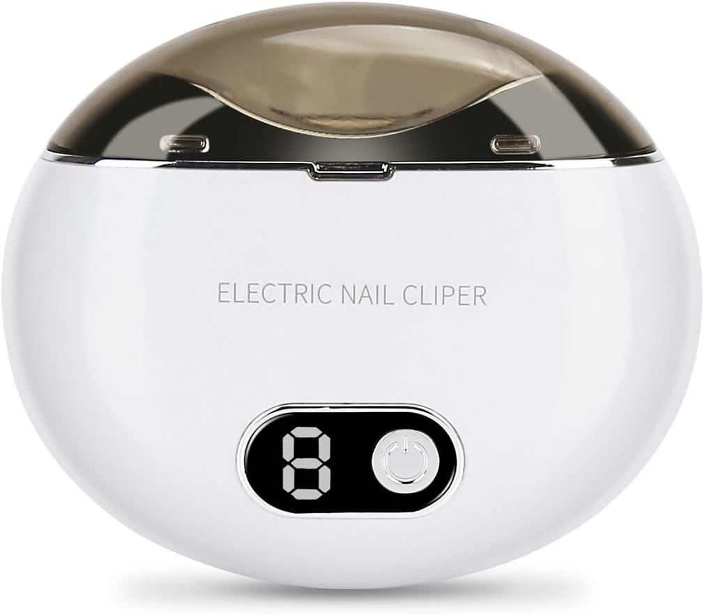 Electric Nail Clipper, 3 Speeds Automatic Nail Clipper with Nail Clip Storage and Brush, USB Rechargeable 2in1 Electric Nail Trimmer for Adults, Seniors, Children (White