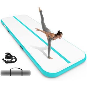 SWRORDAWN Inflatable Gymnastics Mat 10 Ft, 4 Inches Thickness Gymnastic Mats with Electric Pump and Carry Bag for Kids Home Use Outdoor Training Yoga Cheerleading Gym Studio Backyard Park, Green