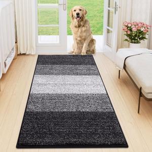 Smiry Dog Door Mat for Muddy Paws, Absorbs Moisture and Dirt, Low-Profile Entryway Mat with Non-Slip Backing, Entry Indoor Outdoor Doormat for Inside Floor (59x20 Inches, Black)