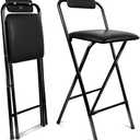 FATOLRD Folding Bar Stool with Back, 1PCS Tall Foldable Stool Chair Portable Collapsible for Adult Stools Counter Height Seat Leather Padded Kitchen Shop Comfortable Sturdy 29.5 Inch