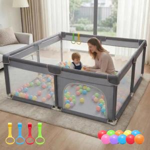 Orian Baby Playpen 50x50 Large Play Yard for Babies and Toddlers, Indoor Outdoor Playpen, Sturdy Baby Play Pen with Mesh Sides, Safe Baby Fence Play Area, Assembly Required/Not Portable, w Storage Bag