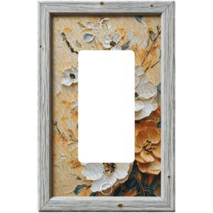 Decorative Art Light Switch Covers Golden Florals Single Rocker Wall Plate Switch plate Electrical Faceplate for Home Decor, 1 Pack 