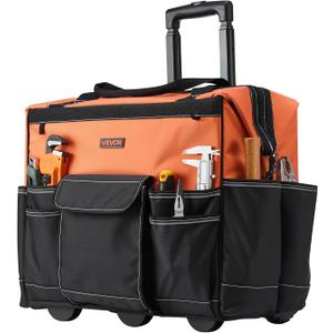 VEVOR 20" Rolling Tool Bag, 110 lbs Load Capacity, 27 Pockets Heavy Duty Roller Tool Bag on Wheels, Adjustable Telescoping Handle & Stable Base, Toolbag Organizers w/Wheels for Construction, Mechanic
