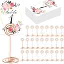 26 PCS Table Number Holder - Table Card Holder Stand Wire Photo Holder with 26 Pcs Floral Table Number Cards, Place Card Holder Stand for Weddings Party Office Paper Memo Menu Note Clips