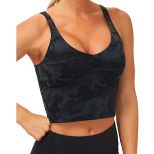 THE GYM PEOPLE Womens' Sports Bra Longline Wirefree Padded with Medium Support (X-Large, Blackgrey Camo)