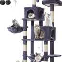 Taoqimiao Cat Tree, 66.2-Inch Cat Tower for Indoor Cats, Plush Multi-Level Cat Condo with 7 Scratching Posts, 2 Perches, 2 Caves, Hammock, 2 Pompoms, Smoky Gray MS013G