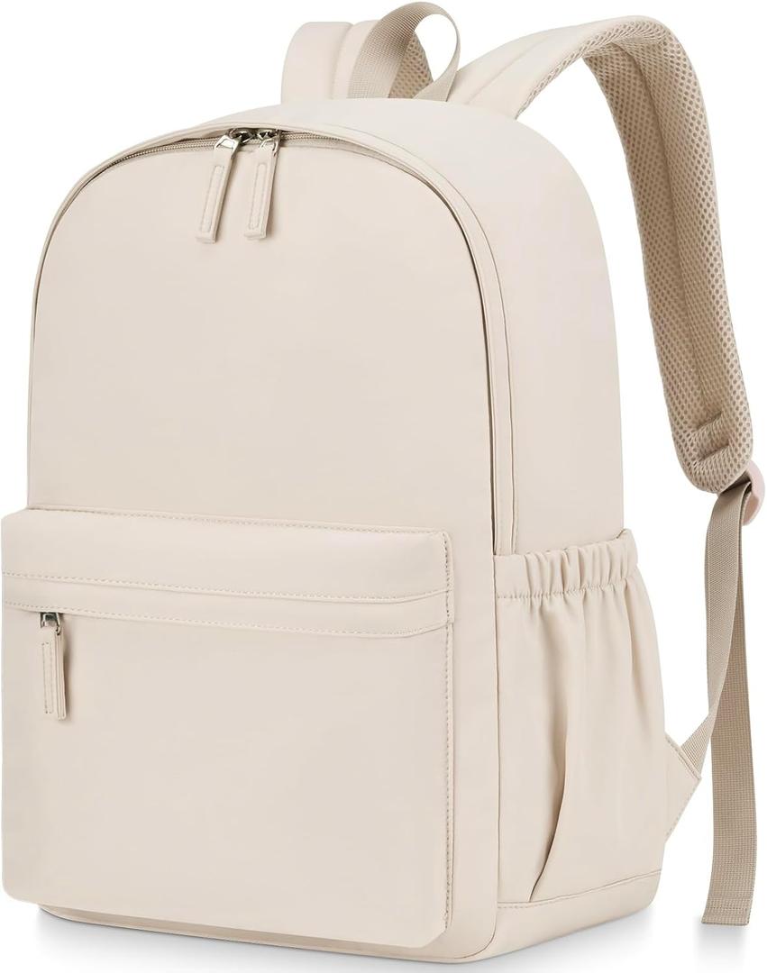 Backpack for Teen Girls Large Middle-School Primary Elementary Students Bookbag 17 inch Laptop Bag for Women Lightweight Casual Daypack (Beige) (15.6 inch)