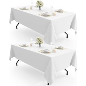 Pureegg Durable Table Cloth 60" x 102" - Reusable Polyester White Tablecloths for Rectangle Tables, Washable Fabric Table Cover for Holiday Party, Dinner, Wedding & Baby Shower, 2 Packs