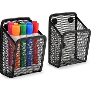 MaxGear Magnetic Pen Holder, 2 Pack Mesh Pencil Holder for Desk Storage Basket Organizer Marker Holder - Extra Strong Magnets Perfect for Locker Accessories, Refrigerator, Whiteboard, School Office