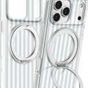 Loheckle for iPhone 17 Pro Case with Stand- Compatible with MagSafe Women Girls Cute Girly Aesthetic Unique Design Soft TPU Magnetic Ring Phone Cover for Apple 17 Pro, Stripes