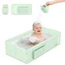 Baby Bathtub, Collapsible & Portable Bathtub with Cat-Patterned Bath Rinse Cup,Foldable Bath Tub for Small Bathroom,Toddler Tub for 6M-5Y,Baby Travel Essentials for Hotel,Camping & Beach (Green)