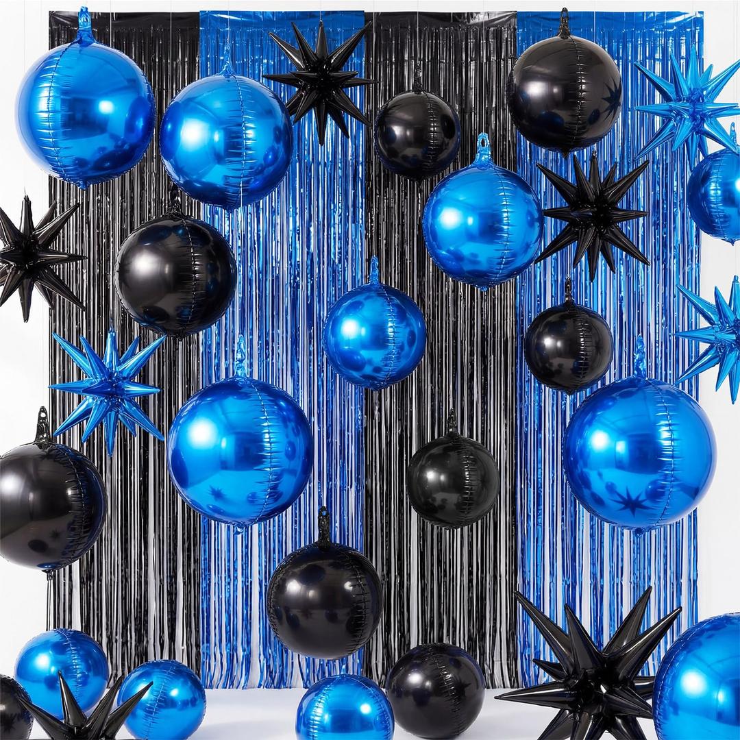 2 x Seenelling 25 Pcs Blue and Black Birthday Party Decor Sets