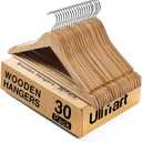 Wooden Hangers - 30 Pack Solid Wood Clothes Hangers with Bar for Closet (Natural)
