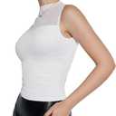 SUUKSESS Women Sexy Mesh Sheer Crop Tank Tops Sleeveless Ruched Going Out Tops (White, L)