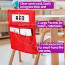 Moopok 1/18 Pack Chair Pockets for Classrooms K-2 Chairback Buddy Pocket Chart with 3 Pockets and 1 Student Name Tag, Chair Bags Classroom Student Chair Pockets Organizer