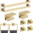 10 Pack Brushed Gold Bathroom Hardware Set - SUS304 Stainless Steel Wall-Mounted Towel Bar, Holder & Racks, 23.6 Inch