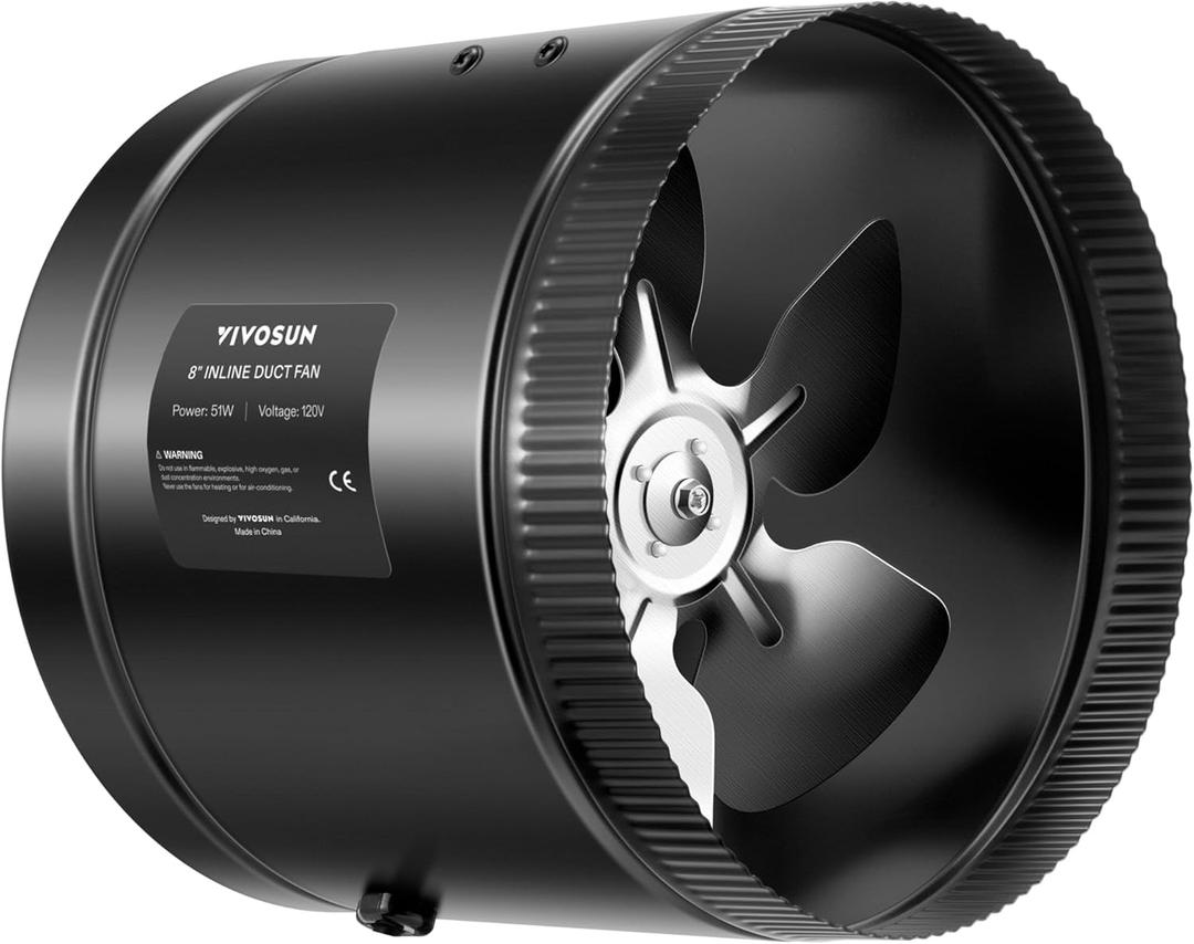 VIVOSUN Inline Booster Duct Fan 8 420 CFM, HVAC Exhaust Ventilation Fan with Low Noise for Basements, Bathrooms, Kitchens, Attics, Grow Tents, Black