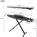 Duwee Steel Top Extra Wide Ironing Board with Sleeve Board and Adjustable Iron Rest, Luxury Foldable Ironing Boards with 10 mm Thicken Feltpad and Cover, Adjustable Height,18"x48"
