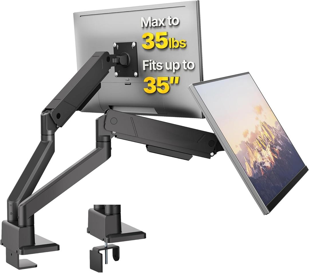 MonTEK Dual Monitor Mount Monitor Arms for 2 Monitors for 17 to 35 Inch Curved Screen Holds 35 Lbs Adjustable Heavy Duty Monitor Desk Mount Cable Management, VESA 75/100mm,MA1007BK-D (without USB, Black)