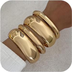 Chunky Gold Bangle Bracelets for Women Stack Trendy Silver Wide Wrist Statement Cuff Bracelet Arm Cuffs Upper Bangle Fashion Jewelry Gift Accessories