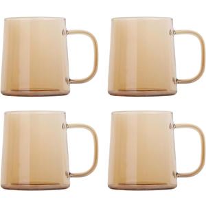 Set of 4 Amber Glass Coffee Mugs, 10 Ounces Glass Mugs, Tea Cup, Drinking Glasses