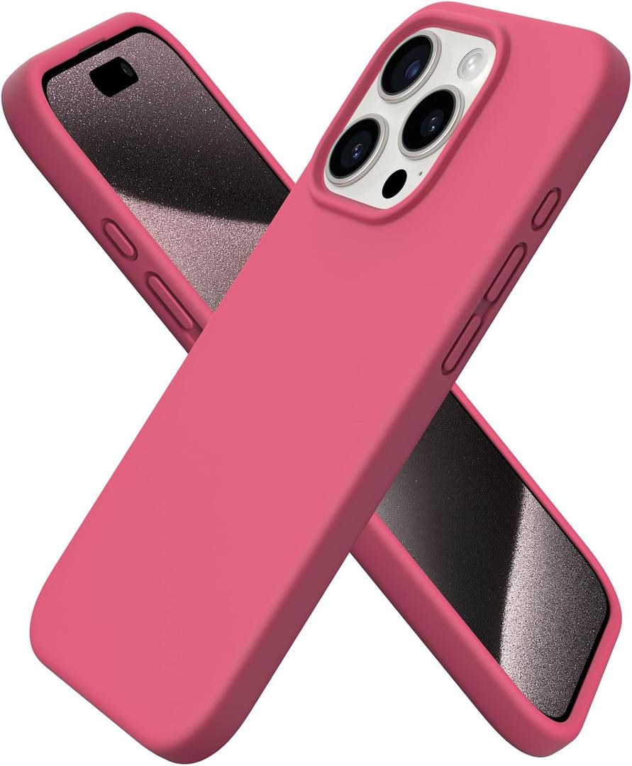 ORNARTO Compatible with iPhone 15 Pro Case 6.1", Liquid Silicone 3 Layers Full Covered Soft Gel Rubber Cover, Shockproof Protective Slim Phone Case with Anti-Scratch Microfiber Lining-Desert Rose