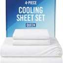 Cooling Sheets Set Queen Size - 4 Piece Summer Bed Sheets for Hot Sleepers & Night Sweats - Ultra Soft & Silky Smooth, Cooling Bed Set - Breathable & Lightweight with Deep Pockets 8" to 16" - White