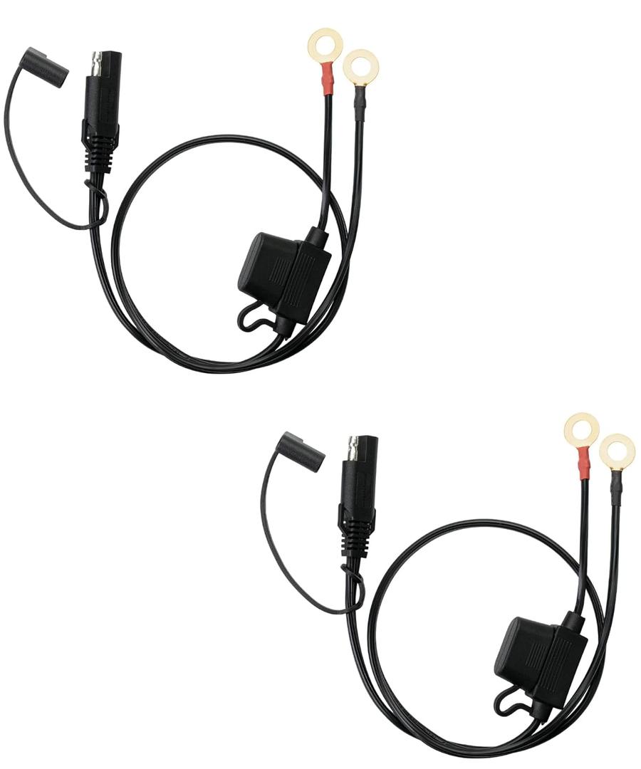 Bates- SAE Battery Connector, SAE to O Ring Terminal Harness, 2 Pin Battery Connector, 2 FT, 2 Pack, 18AWG