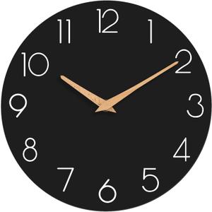 cicininc 16 Inch Battery Operated Wall Clock, Silent Analog, Black
