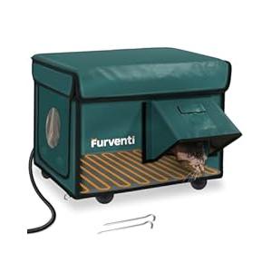 Outdoor Heated Cat House in Winter, Extremely Insulated & Weatherproof, Feral Cat Shelter with Waterproof Eaves & Escape Door for Outside Stray Barn Cat (Dark Green, 16.9" x12.8" x13.4")