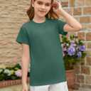 ZDC Girls Short Sleeve T Shirts Kids Summer Basic Tee Crewneck Cute Tops | Cute Tops, Solid Color, School Shirt, 5-14 Years (Green)